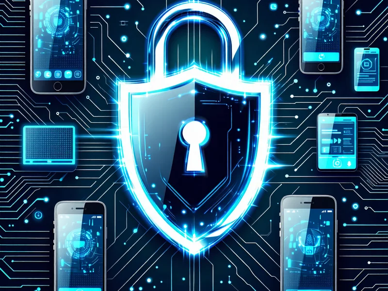 Biểu tượng khóa bảo mật và các thiết bị di động với logo AE888, thể hiện sự an toàn và đổi mới công nghệ trong ứng dụng.