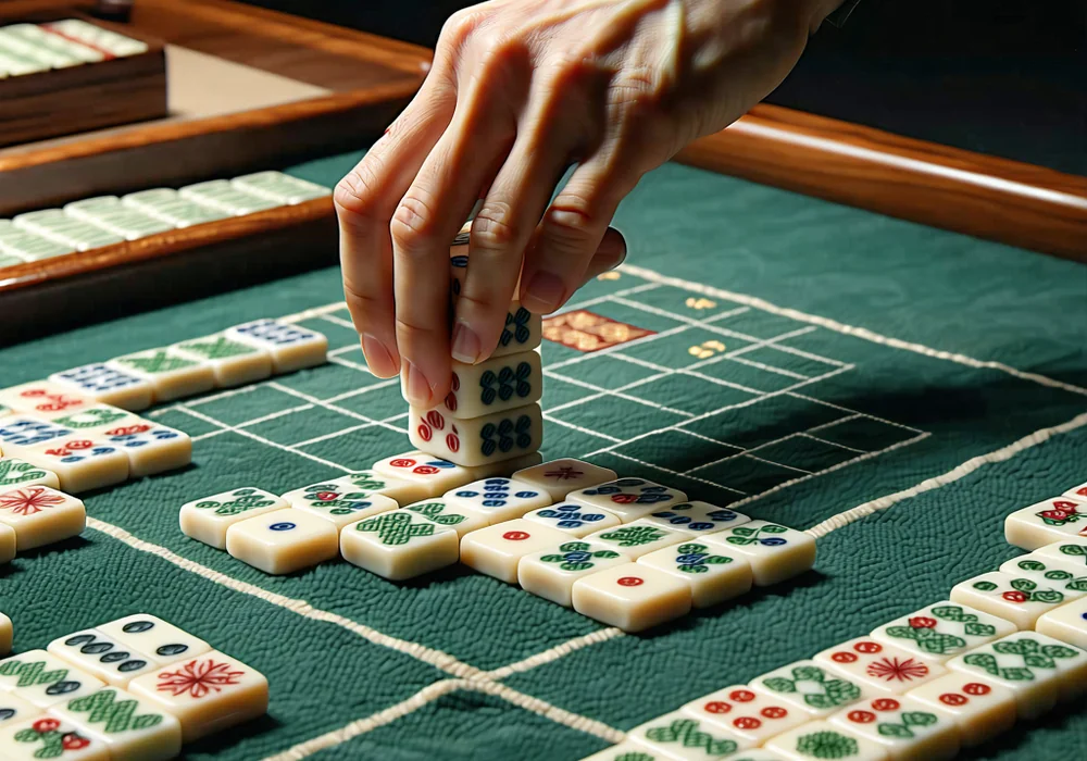 Hình ảnh ván mạt chược đang diễn ra với các quân bài