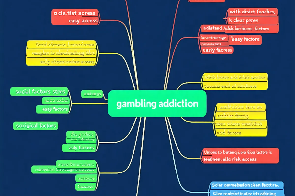 Hình ảnh trực quan hóa các yếu tố rủi ro gây nghiện cờ bạc như căng thẳng, dễ tiếp cận, áp lực xã hội. ae888 nhấn mạnh tầm quan trọng của việc nhận thức.
